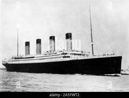 Foto der RMS Titanic ein britisches Passagierschiff, das im Nordatlantik in den frühen Morgenstunden des 15. April 1912 sank nach einer Kollision mit einem Eisberg während ihrer Jungfernfahrt von Southampton, UK, in New York City, USA Stockfoto