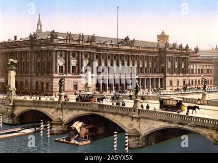 Pferdekutsche Straßenbahnen Brücke der Friedrich neben der Börse oder Bourse, Berlin, Deutschland 1900 Stockfoto