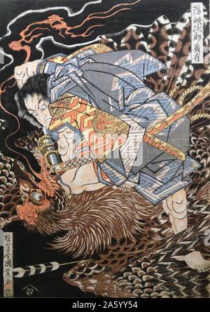 Farbe Holzschnitt mit dem Titel "Oki keine Jir? Hiroari' von Utagawa Kuniyoshi (1797-1861)) ein großer Meister des japanischen Ukiyo-e Stils der Holzschnitte und Gemälde. Er war Mitglied der Utagawa-Schule. Vom 19. Jahrhundert Stockfoto