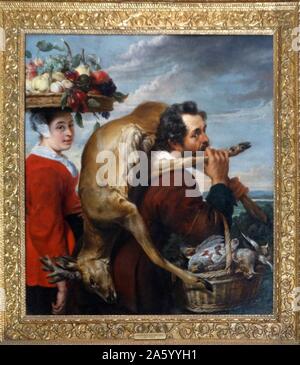 Gemälde mit dem Titel 'Figuren mit Obst und Spiel' flämischen Malers Frans Snyders (1579-1657) der Tiere, Jagdszenen, Markt-Szenen und Stillleben. Vom 17. Jahrhundert Stockfoto