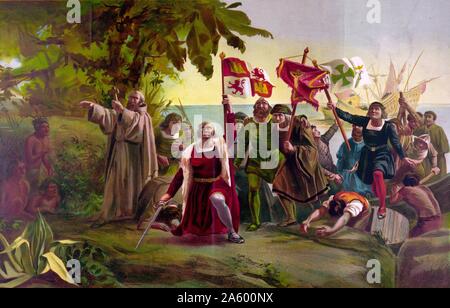 Die Landung des Explorers Christopher Columbus San Salvador; in den West Indies 1492. Stockfoto