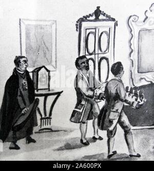 Aquarell mit dem Titel "The Kolonialgesellschaft: Lakaien und Untertassen von Pancho Fierro (1807-1879) Afro-peruanischen Maler. Vom 19. Jahrhundert Stockfoto