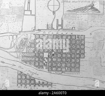 Plan von Santiago de Chile. Vom 18. Jahrhundert Stockfoto