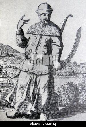 Ein alter chinesischer Krieger von Kirchers "China Monumentis" 1684 Stockfoto