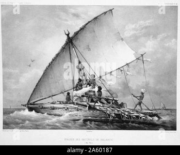 Platte 96. Einbaum des Natureles de Balahou, aus der Voyage au Pole Sud et Dans l'Oceanie. Stockfoto