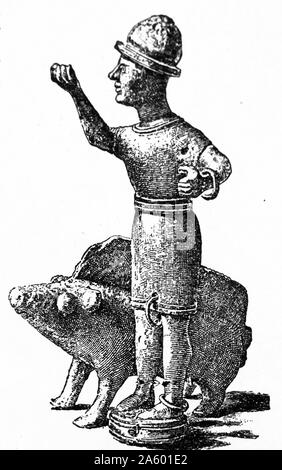 Keltic Bronze Figuren. Statuetten eines primitiven Charakters mit einem Eber - ein beliebtes Symbol für das keltische Volk. Stockfoto