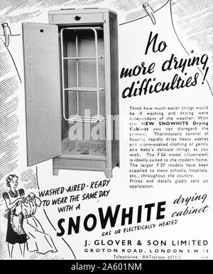 Werbung für die "neuen" SNOWHITE-Trockenschrank. Datierte 1952 Stockfoto