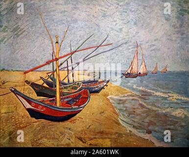 Post-impressionistischen Malers Vincent Van Gogh (1853-1890). Angelboote/Fischerboote am Strand von Saintes-Maries, Juni 1888, Öl auf Leinwand Stockfoto