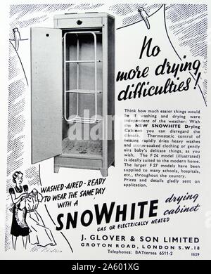 Werbung für die "neuen" SNOWHITE-Trockenschrank. Datierte 1952 Stockfoto