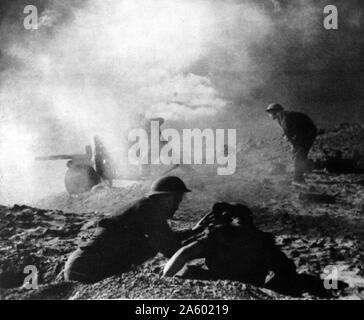 Alliierten Truppen im zweiten Weltkrieg kämpfen in den Djebel Hügeln in Tunesien Kampagne 1943. Stockfoto