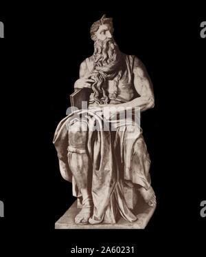 Der Moses (Italienisch: Mosè c. 1513 – 1515) ist eine Skulptur von der italienischen Hochrenaissance Künstler Michelangelo Buonarroti, untergebracht in der Kirche San Pietro in Vincoli in Rom. Beauftragte im Jahr 1505 von Papst Julius II. für sein Grab, Stockfoto