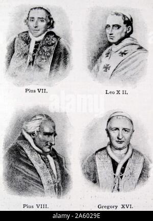 Pius VII., Leo XIII, Pius VIII und Gregory XVI - neunzehnten Jahrhunderts Päpste von 1800 bis 1846. Stockfoto