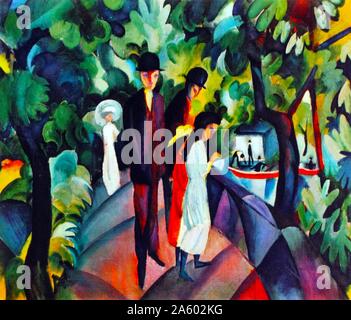 Spaziergänger auf der Brücke, 1912, von August Macke (1887 – 1914) führendes Mitglied des Arbeitskreises deutscher expressionistischer Der Blaue Reiter (der blaue Reiter). Stockfoto