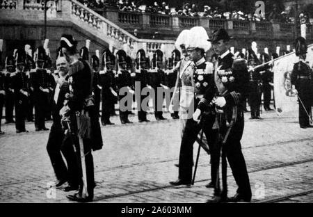 Präsident Raymond Poincaré (1860-1934) und König Gustaf V von Schweden (1858-1950) Stockholm. Vom 20. Jahrhundert Stockfoto