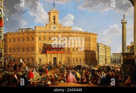 Malerei mit dem Titel "The Lottery in Piazza di Montecitorio" von Giovanni Paolo Panini (1691-1765), eine italienische und Architekt. Vom 18. Jahrhundert Stockfoto