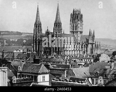 Fotodruck von der Kirche St. Ouen, eine große gotische römisch-katholische Kirche in Rouen, Frankreich. Vom 19. Jahrhundert Stockfoto