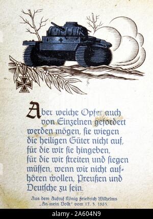 Deutscher Zweiter Weltkrieg Postkarte zeigt einen Panzer in Aktion Stockfoto