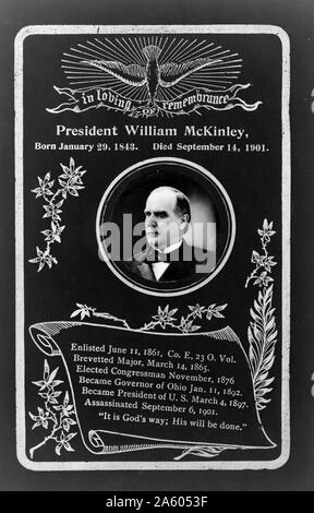 Memorial Stück für Präsident William McKinley, der im Januar 1843 geboren und starb im September 1901. Während seiner Zeit als Präsident der Vereinigten Staaten zum Sieg im Spanisch-Amerikanischen Krieg und Schutzzölle die amerikanische Industrie zu fördern. Stockfoto