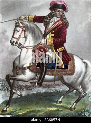 Wilhelm von Oranien, dargestellt auf einem Pferd. Wilhelm III. kämpfte die Katholiken in der Schlacht des Boyne. Datiert um 1690 Stockfoto