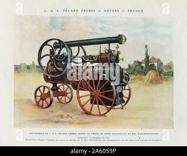 Werbung für den französischen Zugmaschine entworfen durch die Pécard Frères Fabrik, in Nevers, Frankreich. Es ist für die Exposition Universelle 1900 veröffentlicht worden. Titel unten auf dem Plakat Reds: Grand Prix, den ersten Platz in der Reihenfolge ihrer Eignung durch die Internationale Awards Jury aus 985 französische und ausländische Aussteller. Stockfoto