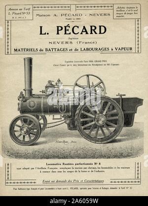 Werbung für einen französischen Zugmaschine entworfen durch die Pécard Frères Fabrik, in Nevers, Frankreich. Es ist veröffentlicht worden, nachdem sie zum ersten Mal an der 1900 Exposition Universelle geordnet worden. Kupferstich von Victor Rose, April 1926 Stockfoto