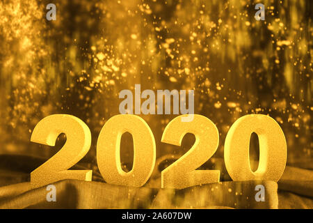 Frohes Neues Jahr 2020 3D-Text mit glitter Goldgelb - Fest- und Feiertage Konzept Bild mit Kopie Platz für Text. Stockfoto