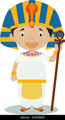 Charakter aus Ägypten gekleidet in der traditionellen Art und Weise wie ein Pharao des alten Ägypten. Vector Illustration. Kinder der Welt Sammlung. Stock Vektor