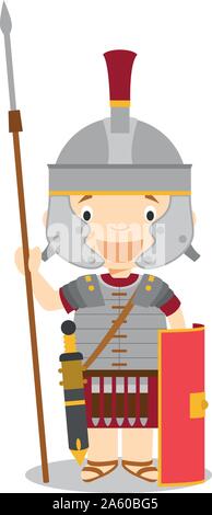 Charakter aus Italien gekleidet in der traditionellen Weise als römischer Legionär. Vector Illustration. Kinder der Welt Sammlung. Stock Vektor