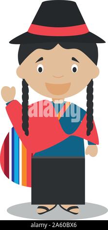 Charakter aus Ecuador, gekleidet in der traditionellen Weise Vector Illustration. Kinder der Welt Sammlung. Stock Vektor