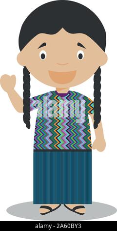 Charakter aus Guatemala gekleidet in der traditionellen Weise Vector Illustration. Kinder der Welt Sammlung. Stock Vektor