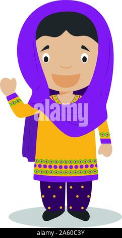 Charakter aus Pakistan gekleidet in der traditionellen Weise Vector Illustration. Kinder der Welt Sammlung. Stock Vektor