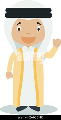 Charakter aus den Vereinigten Arabischen Emiraten gekleidet in der traditionellen Weise Vector Illustration. Kinder der Welt Sammlung. Stock Vektor