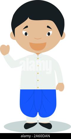 Charakter aus Thailand gekleidet in der traditionellen Weise Vector Illustration. Kinder der Welt Sammlung. Stock Vektor