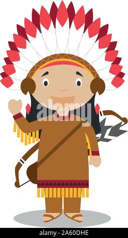 Charakter von United States gekleidet in der traditionellen Weise der Amerikanischen Indianer. Vector Illustration. Kinder der Welt Sammlung. Stock Vektor