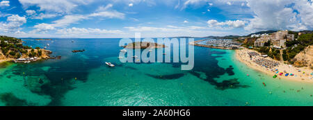 Spanien, Balearen, Mallorca, Luftaufnahme von Portals Nous, Strand Platja de S'Oratori und Illa d'en Vertrieb Stockfoto