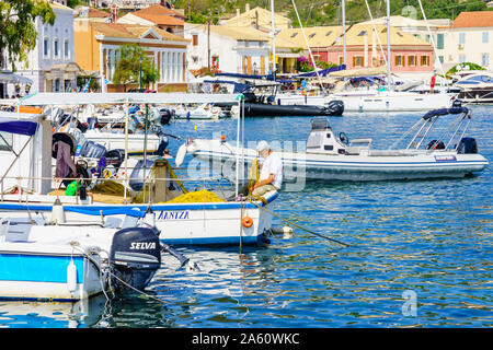 Die hübsche Stadt Gaios, dem wichtigsten Hafen und Hafen auf der Insel Paxos, Ionische Inseln, Griechische Inseln, Griechenland, Europa Stockfoto