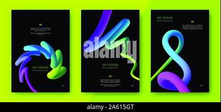 Kreative bunte Cover eingestellt. Trendy abstrakt Design Flyer mit Flüssigkeit mehrfarbigen Farbverlauf formen. Abstrakte Hintergründe mit gebogenen Formen Stock Vektor