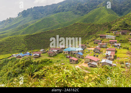 Ein lokales Dorf unter Teeplantagen in den Cameron Highlands, Pahang, Malaysia, Südostasien, Asien Stockfoto