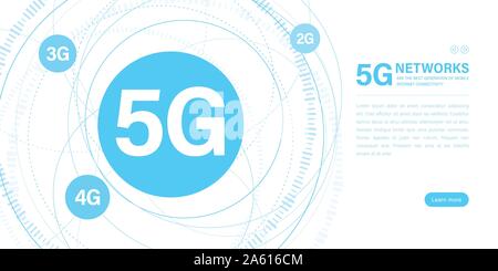 5G Wireless Internet Wifi Verbindung. Konzept der Evolution der mobilen Kommunikation. 5G, die fünfte innovative Generation von dem globalen Internet Netzwer Stock Vektor