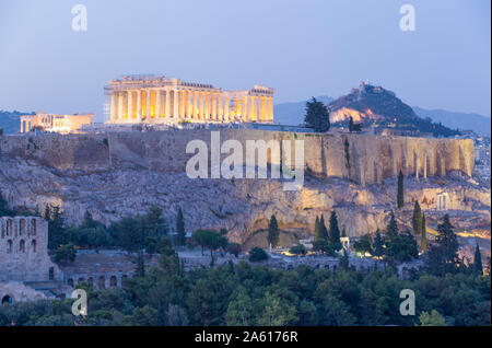 Abend, Parthenon, Akropolis, UNESCO-Weltkulturerbe, Athen, Griechenland, Europa Stockfoto