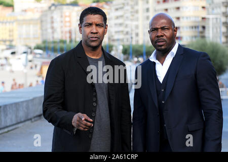 Denzel Washington und Antoine Fuqua teilnehmen Fotoshooting für den Film "Der Equalizer" (Bild: © julen Pascual Gonzalez) Stockfoto