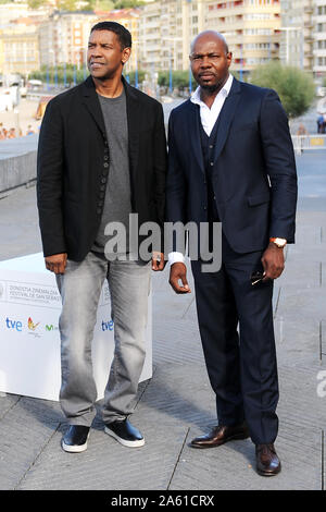 Denzel Washington und Antoine Fuqua teilnehmen Fotoshooting für den Film "Der Equalizer" (Bild: © julen Pascual Gonzalez) Stockfoto