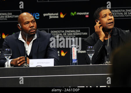 Antoine Fuqua und Denzel Washington Pressekonferenz zum Film "Der Equalizer" (Bild: © julen Pascual Gonzalez) Stockfoto