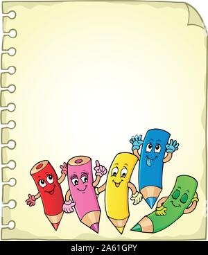 Notepad Seite mit Happy Holz- buntstiften-eps 10 Vector Illustration. Stock Vektor