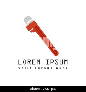 Vektor Flachbild outline Style rotes Rohr metall Schraubenschlüssel verstellbar Stock Vektor