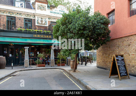 Erdbeerbaum (Arbutus unedo) außerhalb der Horseshoe Inn, Melior Street, London SE1 Stockfoto