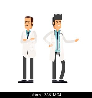 Team Ärzte auf einem weißen Hintergrund. Männlicher Arzt. Vector Illustration im flachen Stil Stock Vektor