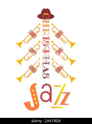 Jazz Weihnachten Urlaub Musik fest Hand gezeichnet flache Vektor-Symbol Stock Vektor