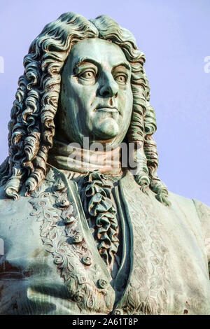 Halle-Saale, George Frideric Händel Portrait Statue Detail Deutschland Stockfoto