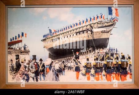 Musée de la Marine Toulon (Frankreich) Marine Museum: Die Lauching von fregate La Themis Gemälde von Albert Brenet Stockfoto